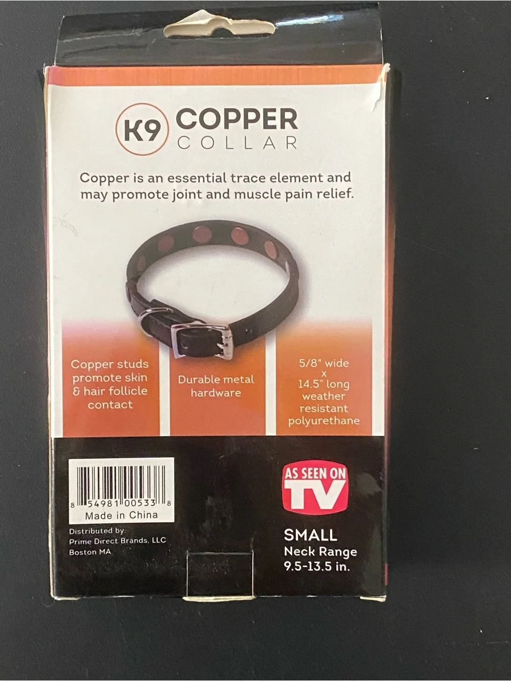 K9 Copper Small Neck Range 9.5-13.5 in. Black Collar New